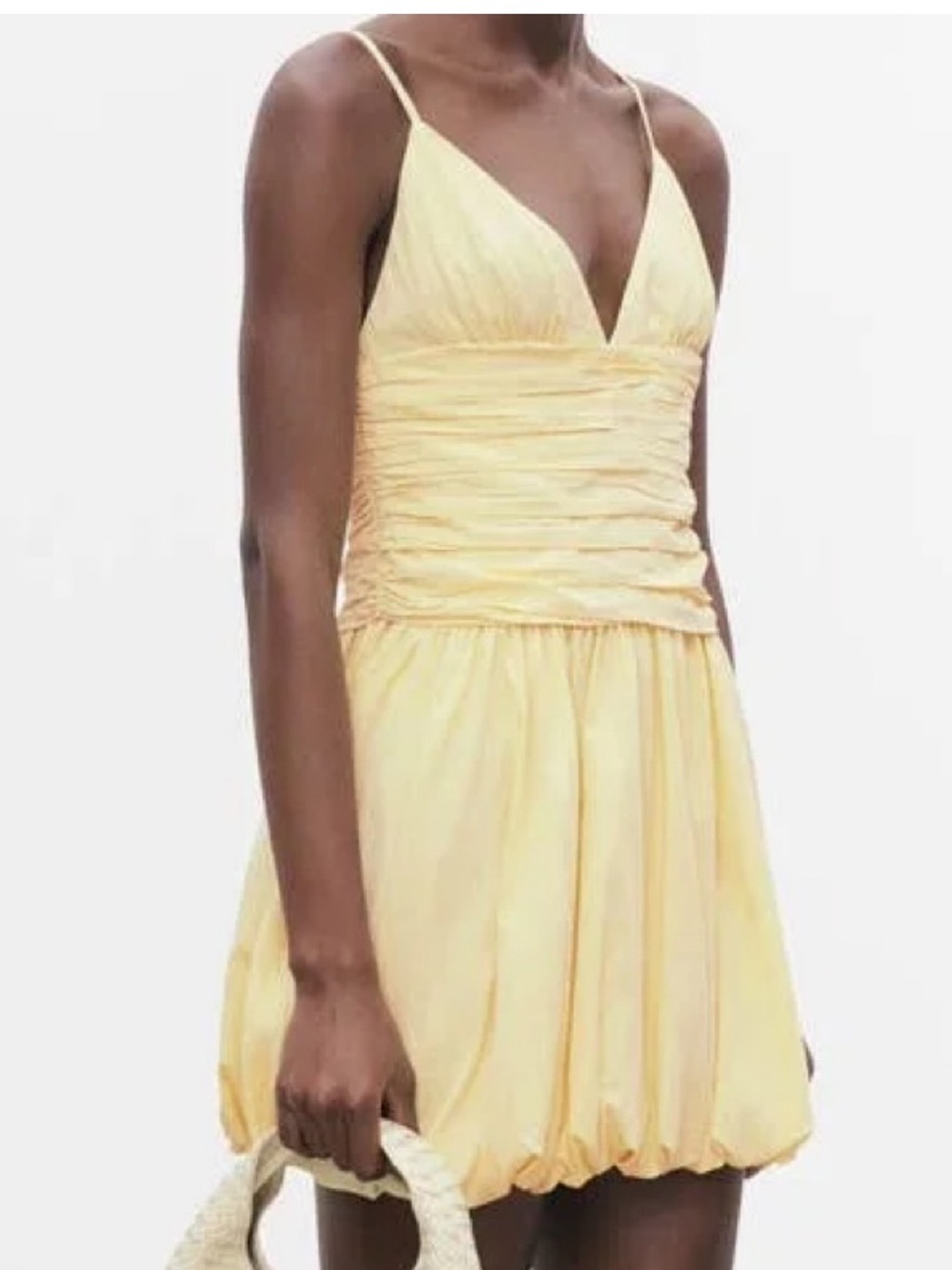 Mango butter Yellow Ruched Mini Dress